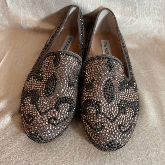 STEVE MADDEN Sz 9.5 Conncord Rose Gold  Pewter Sparkly Studs Ballet Flats Shoes - Picture 3 of 9